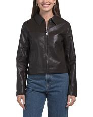 Faux Leather Slim Zip Jacket, Polyester/Leather | TJ Maxx