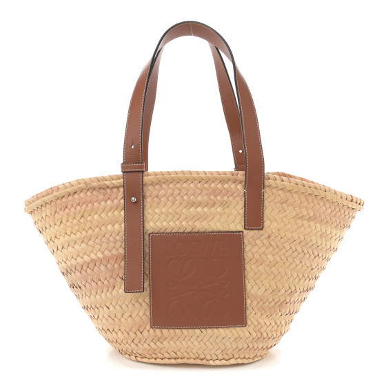 Raffia Medium Basket Tote Bag Natural Tan | FASHIONPHILE (US)