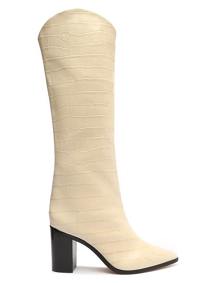 Schutz Women's Maryana 89MM Croc-Embossed Leather Boots - Eggshell - Size 9.5 | Saks Fifth Avenue OFF 5TH