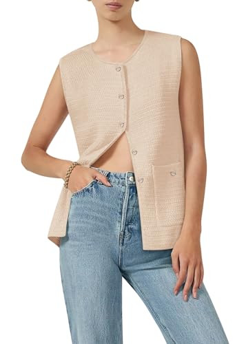 Yousify Sweater Vest Women Sleeveless Tank Tops for Women 2026 Trendy Knitted Crew Neck Button So... | Amazon (US)