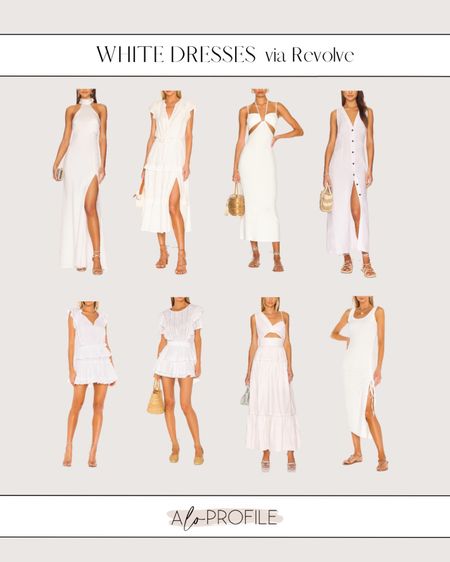 White dresses🤍revolve, white dresses, white dress, maxi dresses, mini dresses, midi dresses, summer dresses, summer outfits, dresses