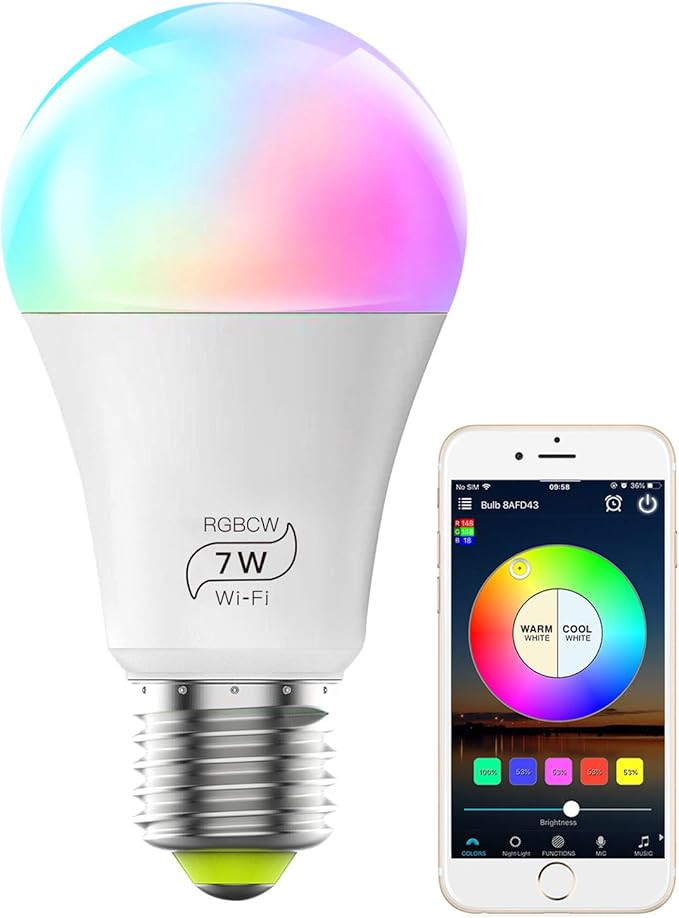 MagicLight Smart Light Bulb (No Hub Required), E26 A19 7W (60w Equivalent) Multicolor Dimmable Wi... | Amazon (US)
