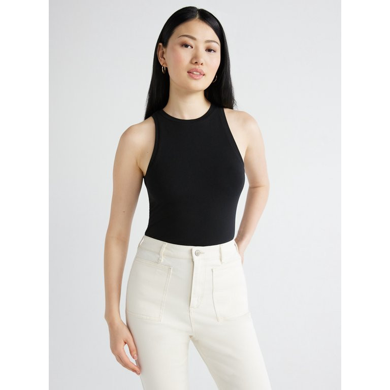 Scoop Women’s Ultimate Cotton Jersey Fitted High Neck Baby Tank Top, Sizes XS-XXL - Walmart.com | Walmart (US)