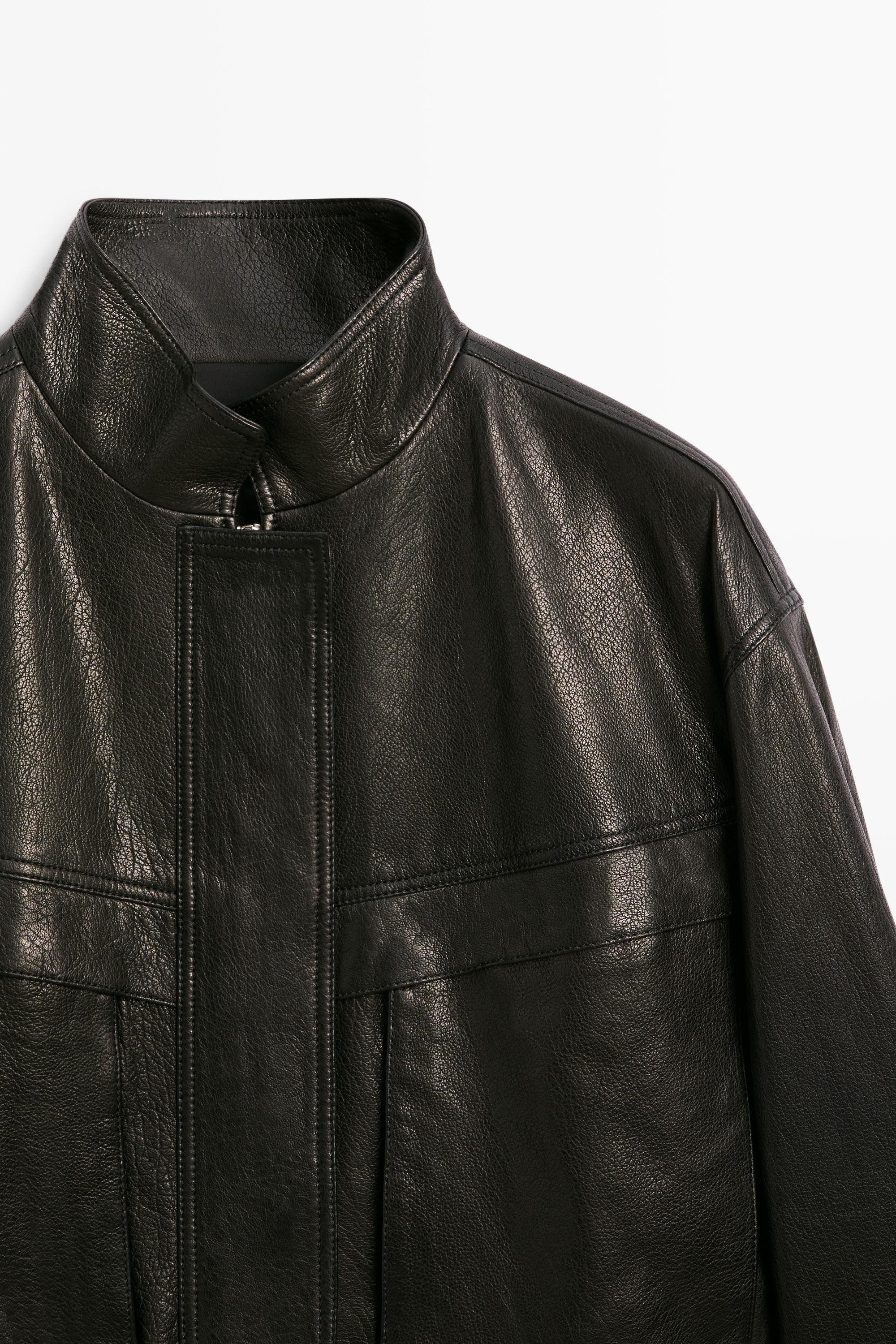 Cropped stand-collar nappa leather jacket | Massimo Dutti US