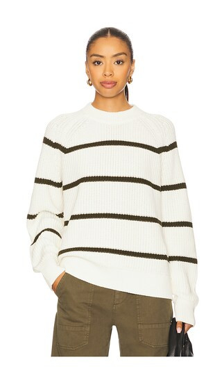 Edie Raglan Crewneck in Olive Stripe | Revolve Clothing (Global)
