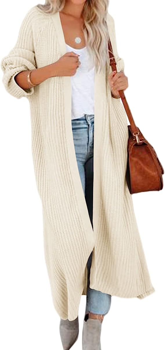 Newffr Women's Open Front Maxi Long Knitted Cardigan Solid Casual Loose Cable Sweater Coat Outwea... | Amazon (US)