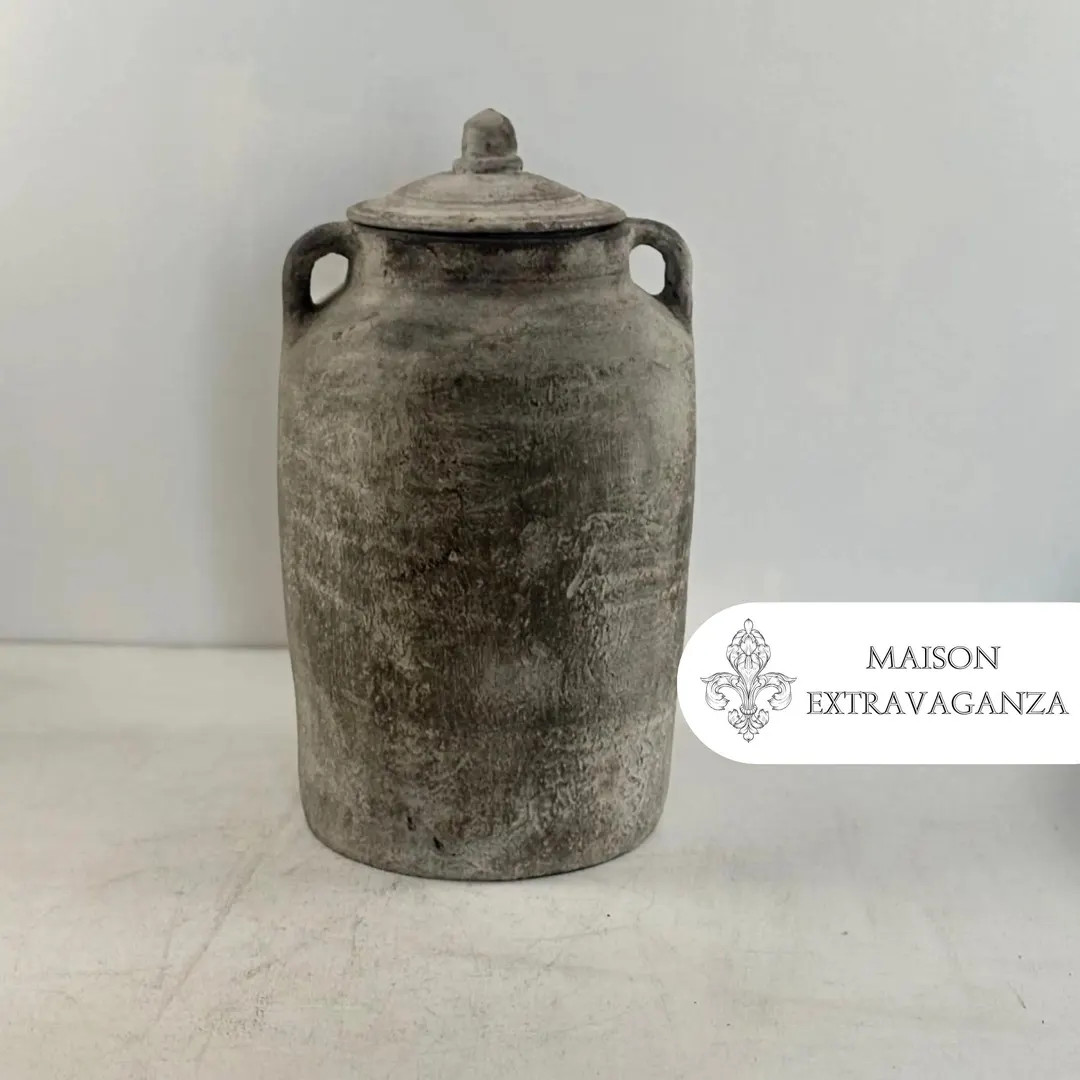 Vintage Lidded Clay Pot Vase - Rustic Nepal Home Decor - Etsy | Etsy (US)