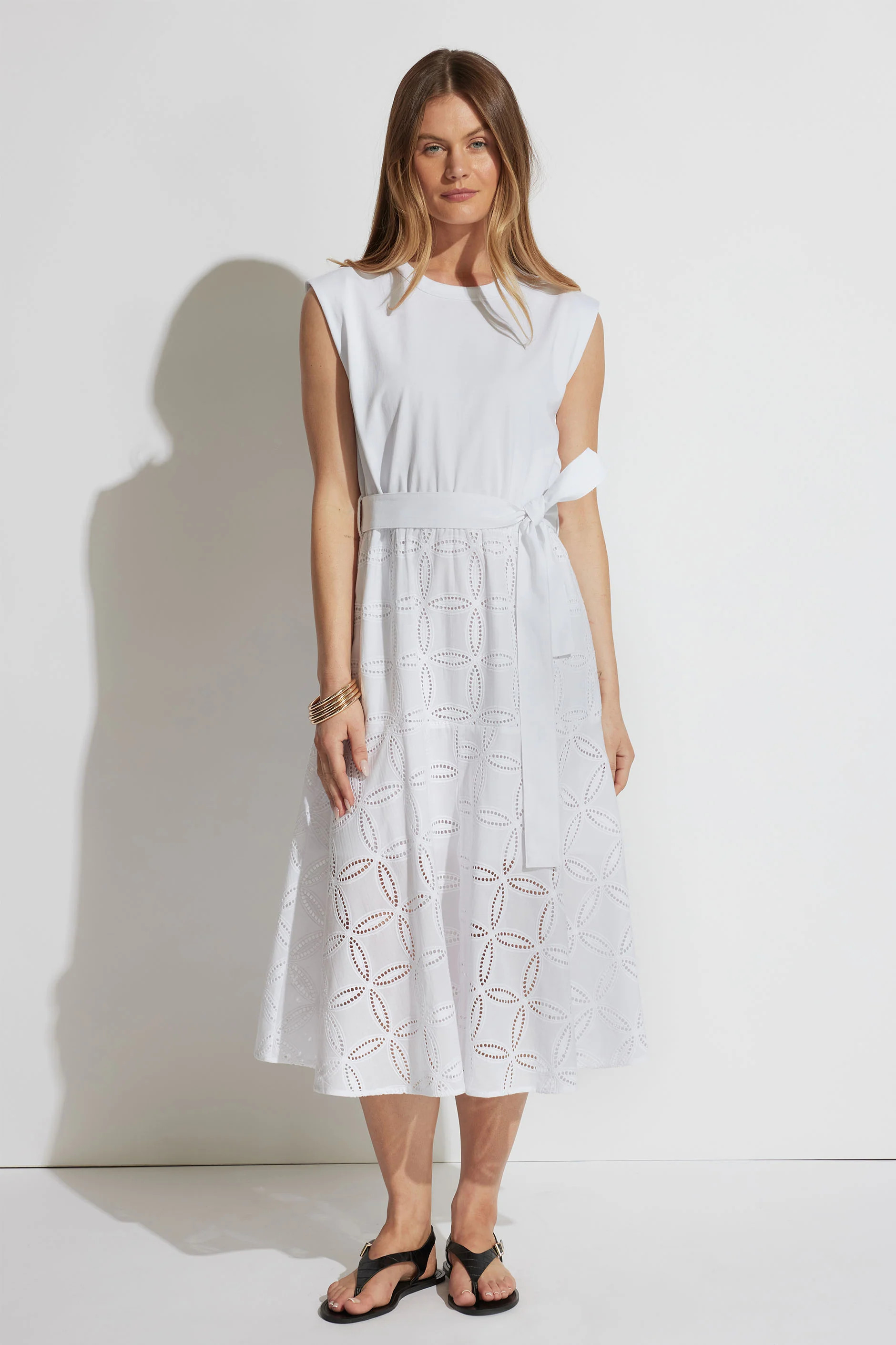 Eden Broderie Midi Dress - White | DECJUBA