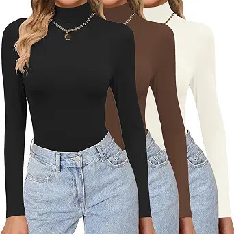 Ekouaer Womens 3 Pack Turtleneck Shirts Long Sleeve Mock Undershirts | Amazon (US)