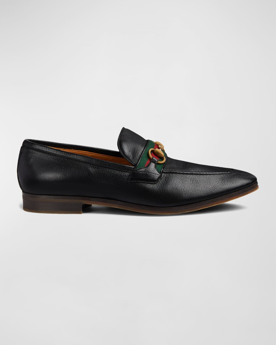 Gucci Men's Paride Web Stripe Bit Loafers | Neiman Marcus