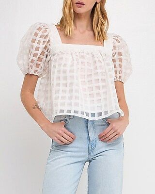 English Factory Organza Gridded Crop Top | Express