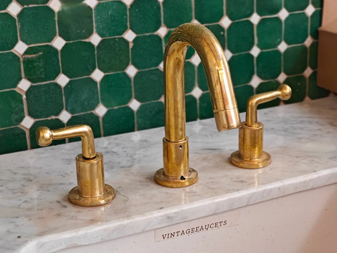 Unlacquered Brass 3-hole Bathroom Faucet: Vintage Solid Brass Deck Mount - Etsy Canada | Etsy (US)