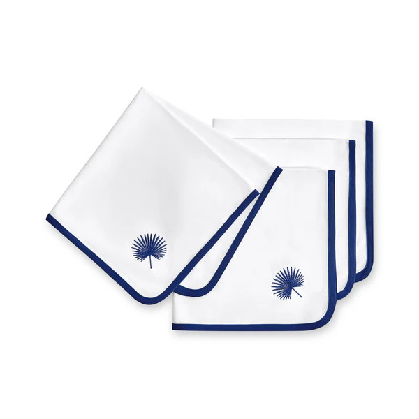 Coastal Napkin, Embroidered Palm Leaf, Navy Blue, 20"x20" | Hofdeco