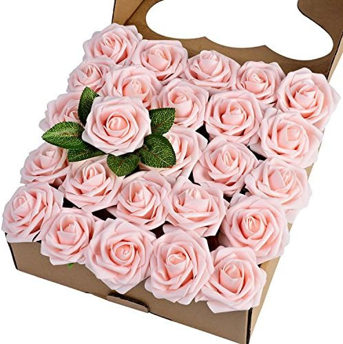 Breeze Talk Artificial Flowers Blush Roses 25pcs Realistic Fake Roses w/Stem for DIY Wedding Bouq... | Amazon (US)