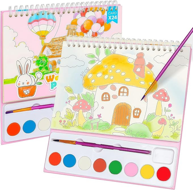 Mess Free Paint with Water Watercolor Book, Portable Spiral-Bound Painting Art Set Gifts for Kids... | Amazon (US)