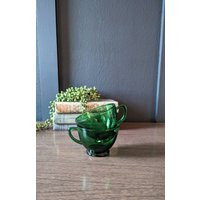 Antique Anchor Hocking Green Glass Punch Teacups, Vintage Cups | Etsy (US)