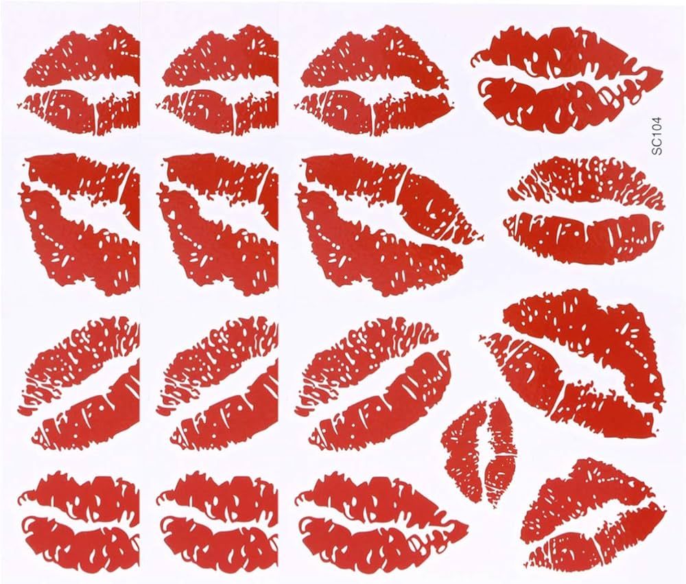 6Pcs Red Lips Tattoo Stickers, Small Temporary Kiss Stickers Water- proof Body Art Tattoo Sticker... | Amazon (US)