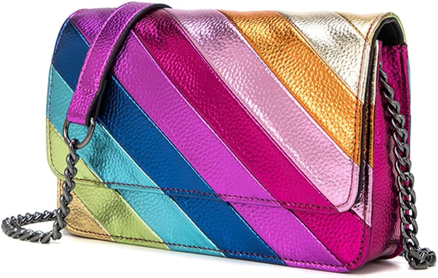 Rejolly Rainbow Stripe Crossbody Shoulder Bag for Women Color Blocking PU Leather Colourful Flap ... | Amazon (US)