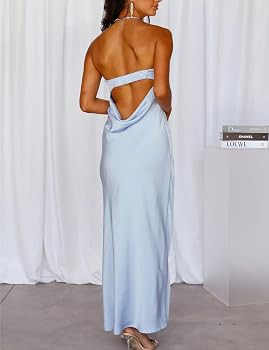 Realtix Satin Silk Backless Tube Tops Maxi Dress for Women Low Back Hollow Out Elegant Strapless ... | Amazon (US)