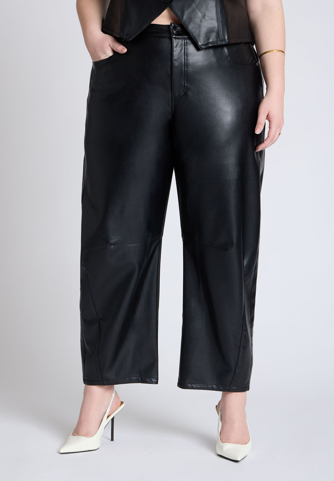 Faux Leather Barrel Leg Pant | Eloquii