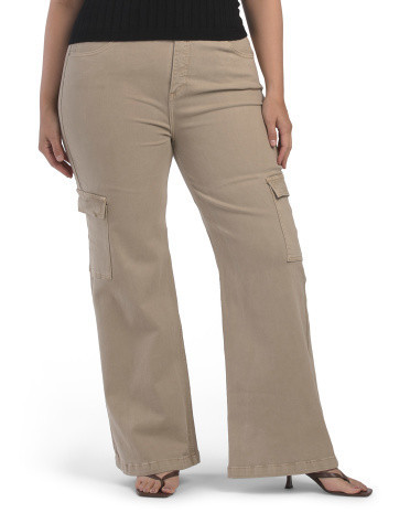 Plus High Rise Wide Leg Cargo Pants for Women | Polyester/Spandex | Marshalls