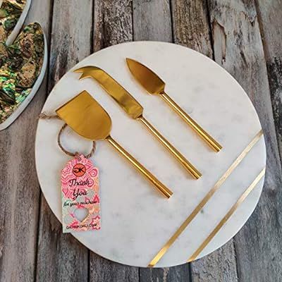 GAURI KOHLI Bavaria Round Marble Cheese Board with Gold Cheese Knives Set | Amazon (US)