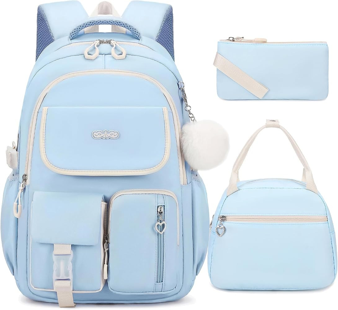 Backpack for Girls 3PCS School Backpack with Lunch Box Pencil Pouch | Amazon (US)