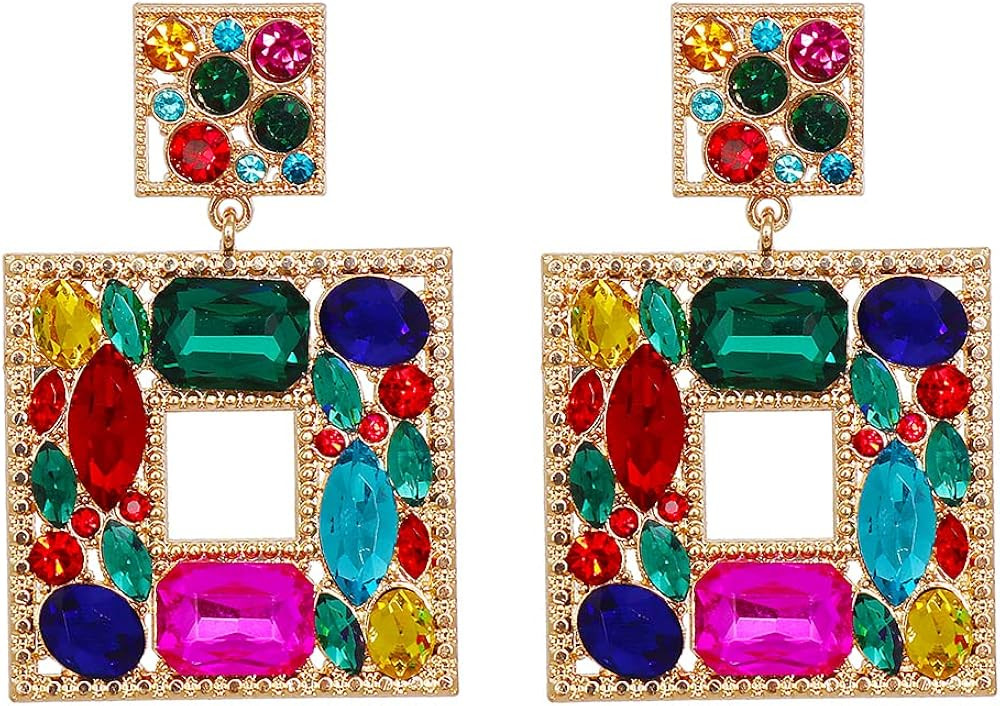 Rhinestone Square Dangle Earrings For Women Sparkly Crystal Geometric Drop Statement Earrings Jur... | Amazon (US)