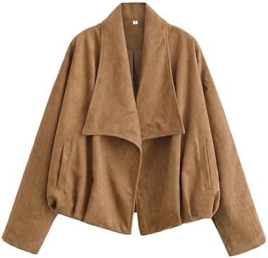 Xaspee Womens Faux Suede Wrap Jacket Open Front Oversized Outerwear | Amazon (US)