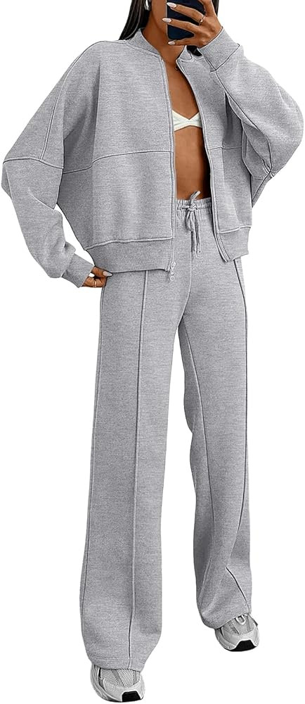 EFAN Womens Zip Up Sweatsuits Sets Lounge 2 Piece Outfits Oversized Fall Sweatshirt Fashion Wide ... | Amazon (US)