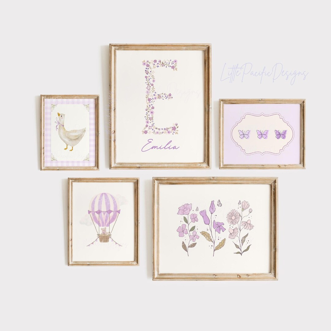 Vintage Nursery Gallery Wall, Whimsical Nursery Art, Custom Floral Nursery Prints, Purple Nursery... | Etsy (US)