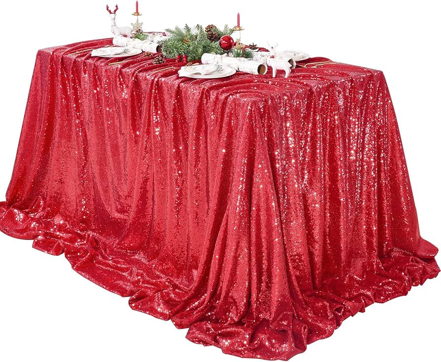 QueenDream Sequin Tablecloth 60x102 Inch Red Tablecloth Glitter Table Cloth for Bridal Shower Bir... | Amazon (US)