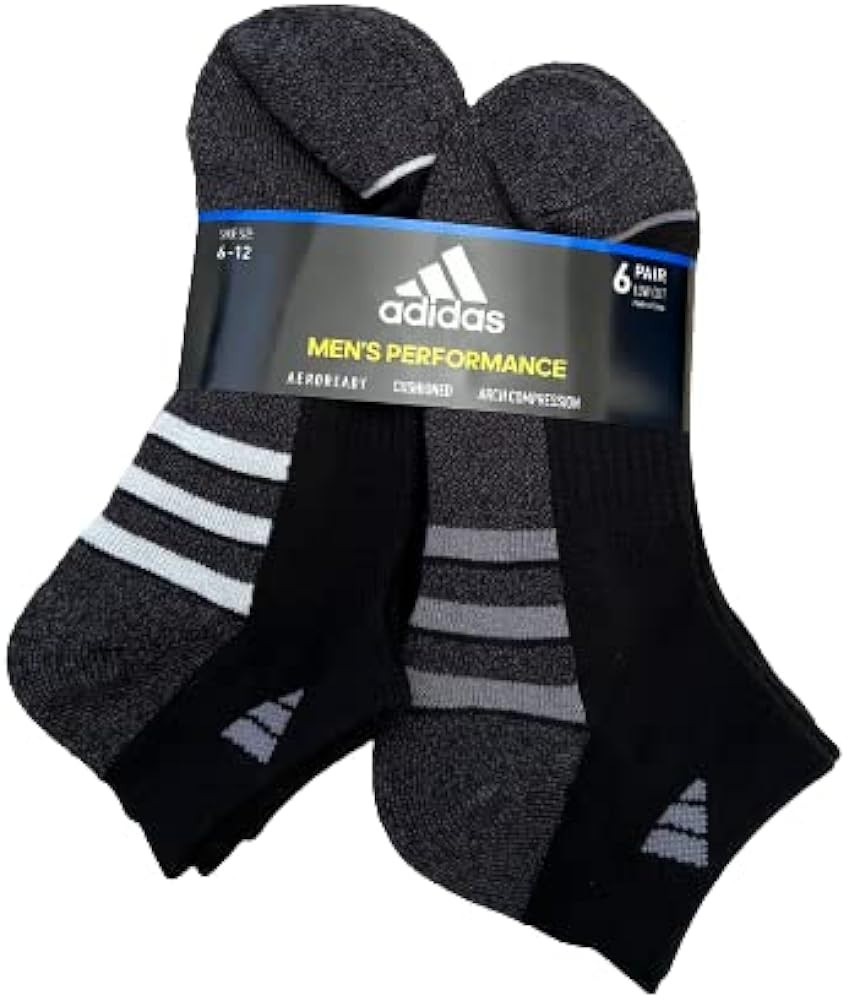 adidas 6 Pairs Men's Low Cut Socks 6 Pack for Shoe Size 6-12 Black, Black, 6-12 | Amazon (US)