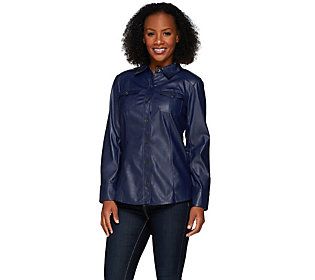 Denim & Co. Faux Leather Shirt with SeamingDetail | QVC