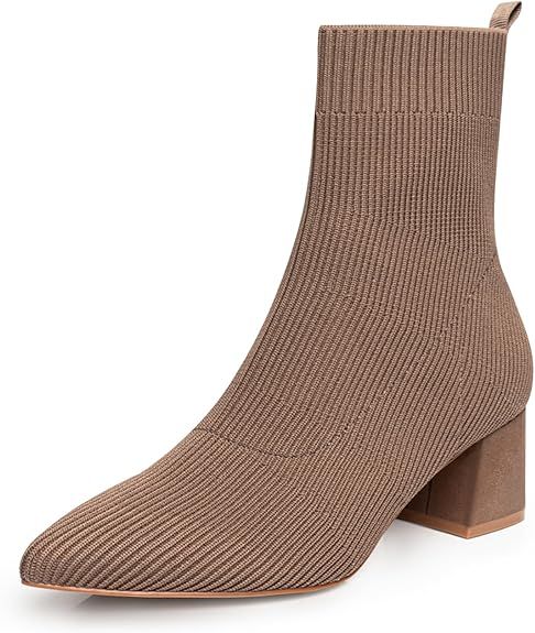 Trary Women's Pointed Toe Ankle Boots Knit Sock Booties Chunky Heeled Slip On Ankle Boot Fall Wom... | Amazon (US)