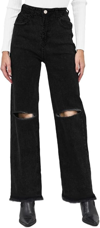Genleck Women Crossover Wide Leg Jeans – Stretch Baggy Jeans High Waisted Trendy Boyfriend Jean... | Amazon (US)