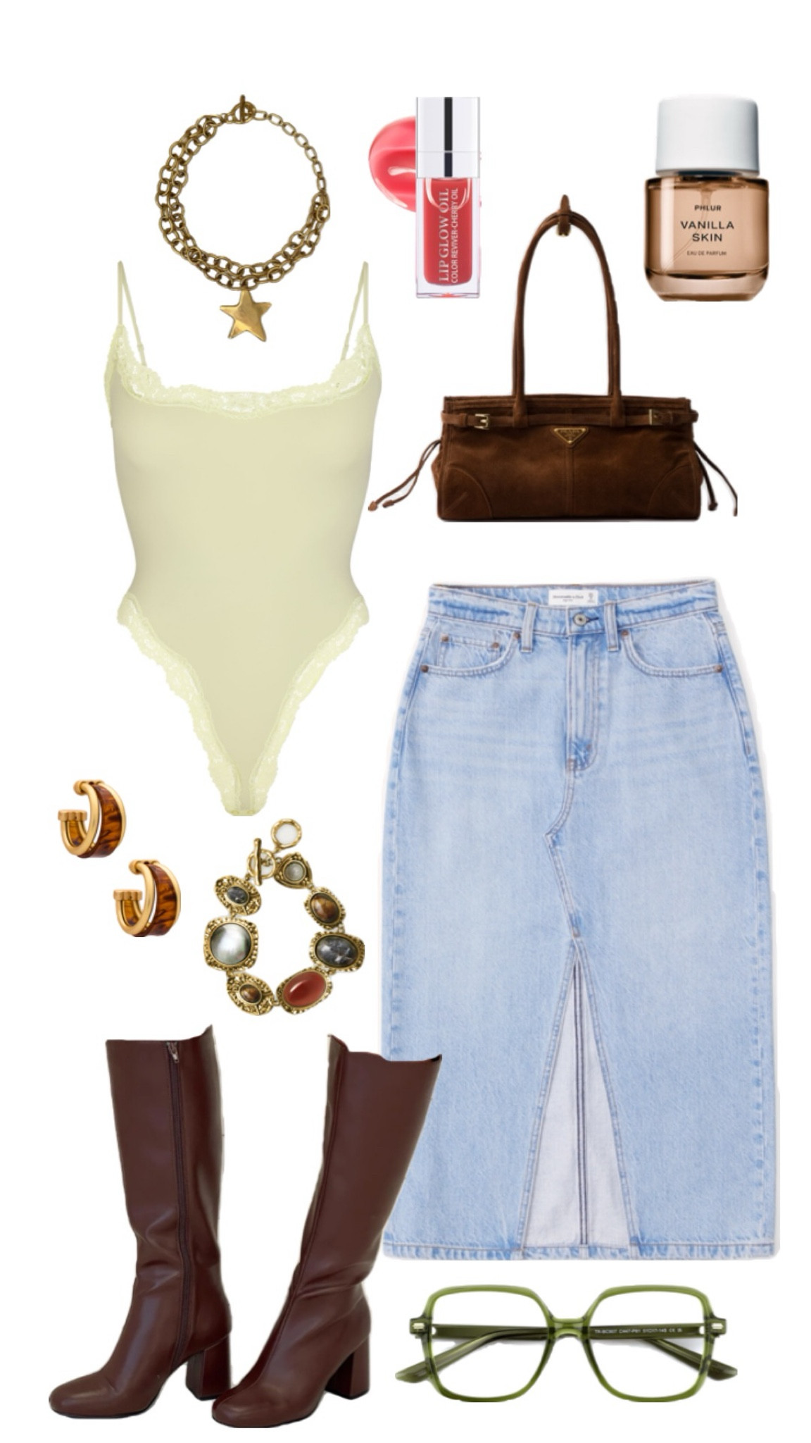 Night out outfit, country concert, country concert outfit, festival outfit, outfit idea, long skirt, skims, brown boots, Prada, gold jewelry, outfit inspiration, yellow outfit, denim outfit  

#LTKStyleTip #LTKItBag #LTKShoeCrush