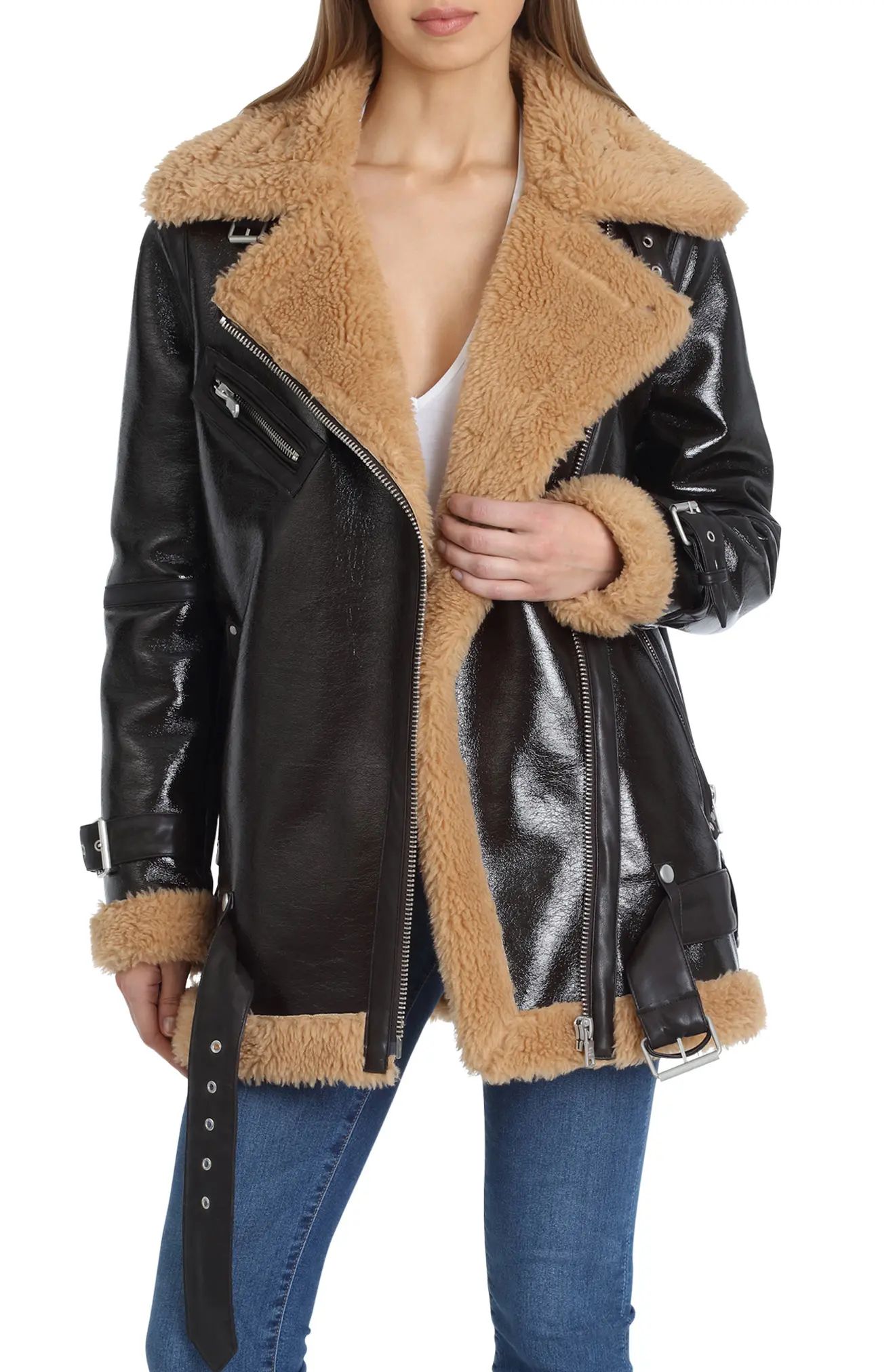 Avec Les Filles Faux Shearling Biker Jacket | Nordstrom