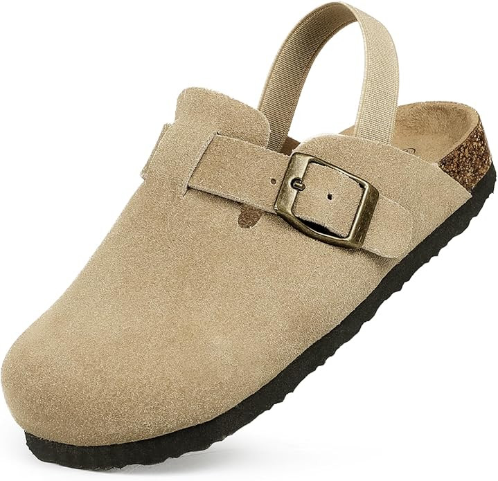 FANTURE Kids Suede Clogs Toddler Clogs Boys Girls Cork Footbed Sandals Adjustable Buckle Mules Ki... | Amazon (US)