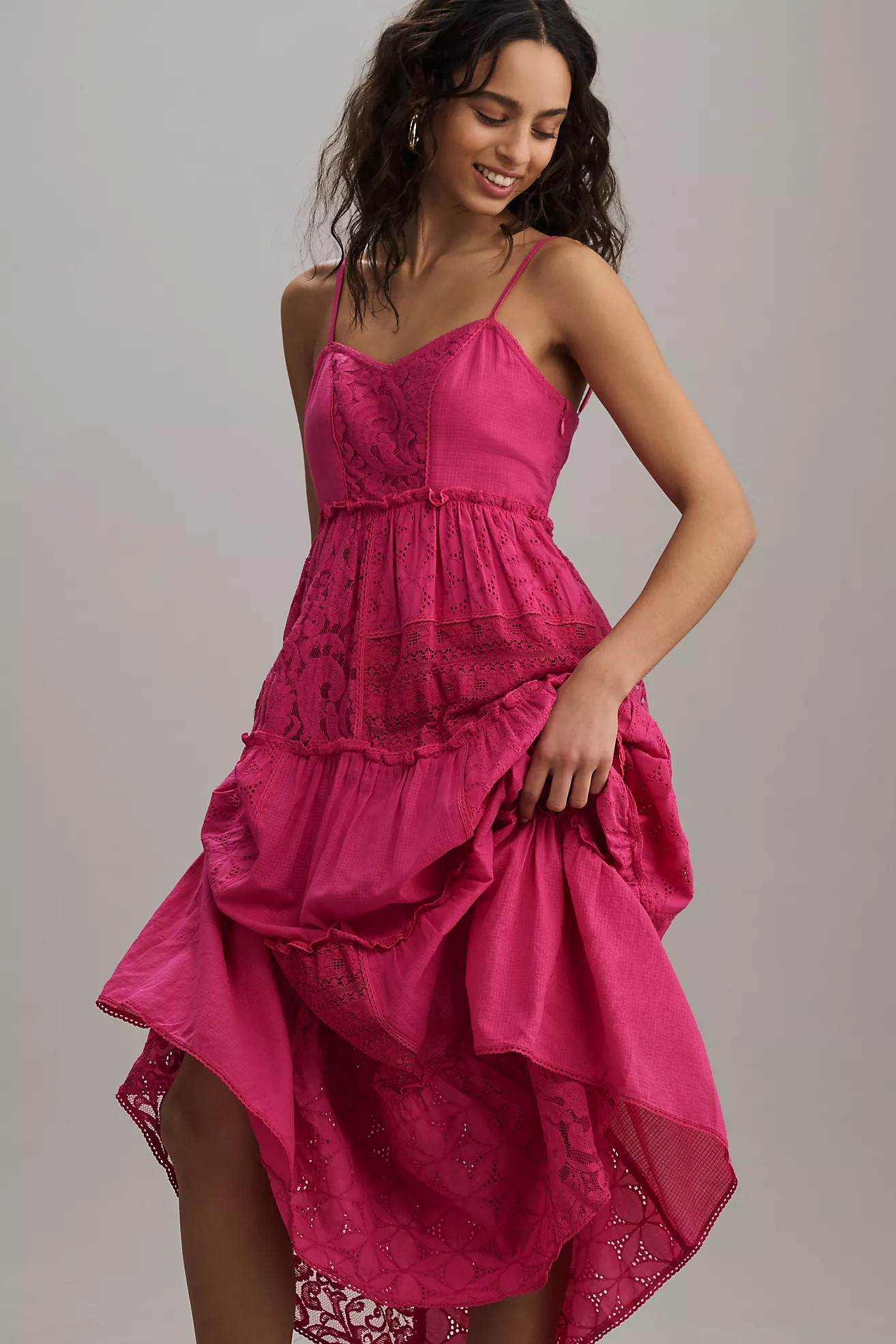 Bhanuni by Jyoti Sleeveless Patchwork Lace Tiered Midi Dress | Anthropologie (US)