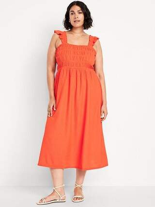 Fit & Flare Lightweight Smocked Midi Dress | Old Navy (CA)