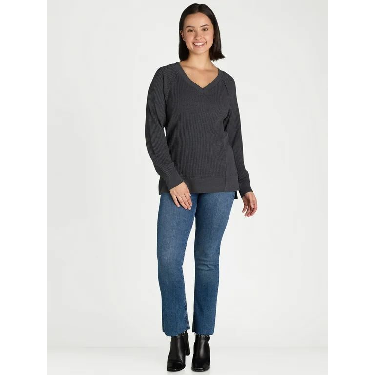 Time and Tru Women's Waffle Knit Sweatshirt, Sizes XS-XXXL - Walmart.com | Walmart (US)