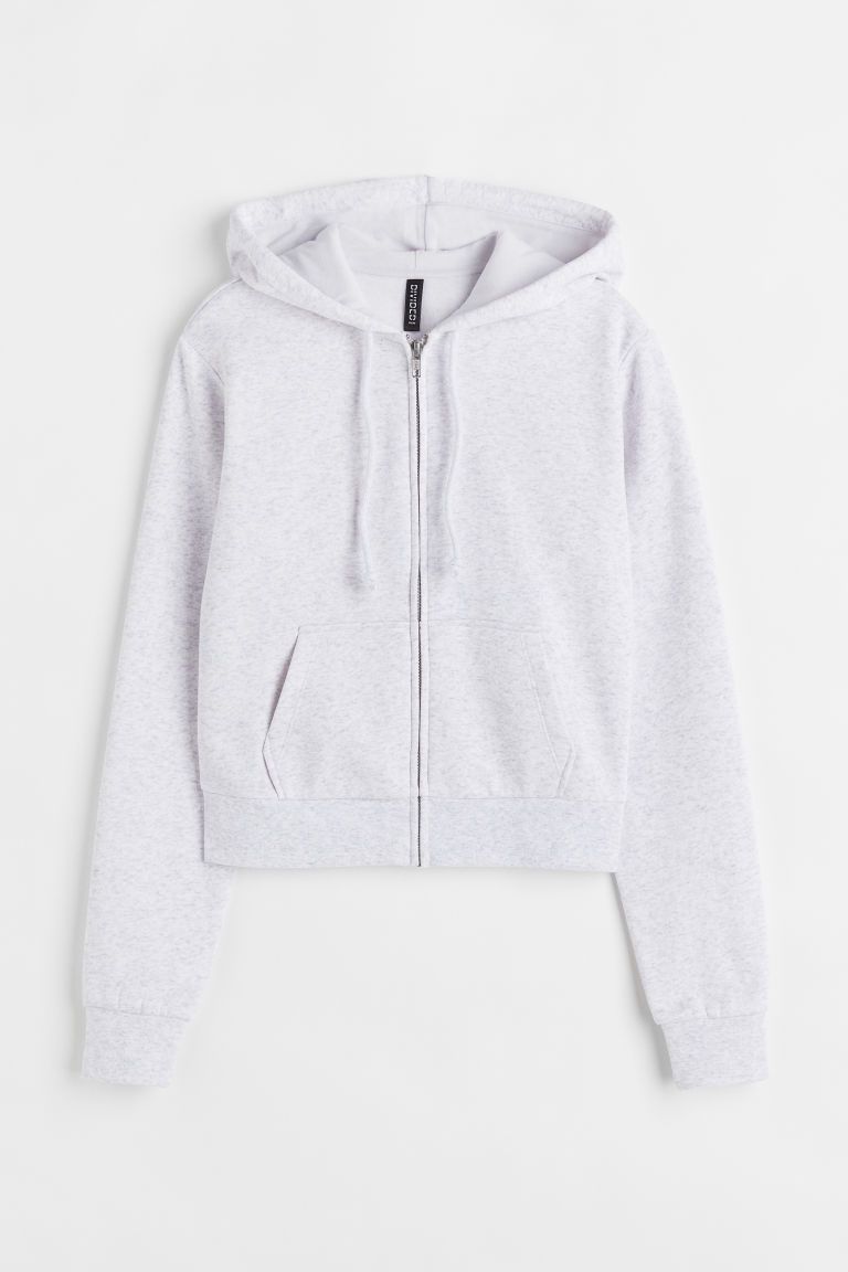 H & M - Cropped zip-through hoodie - Grey | H&M (UK, MY, IN, SG, PH, TW, HK)