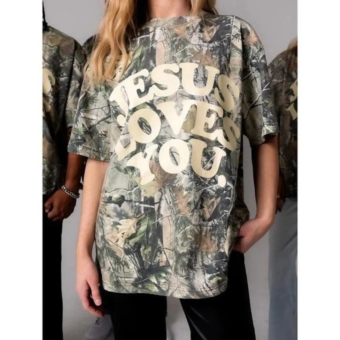 Jesus Loves You Camo Graphic T Shirt Oversized Streetwear | Etsy (US)
