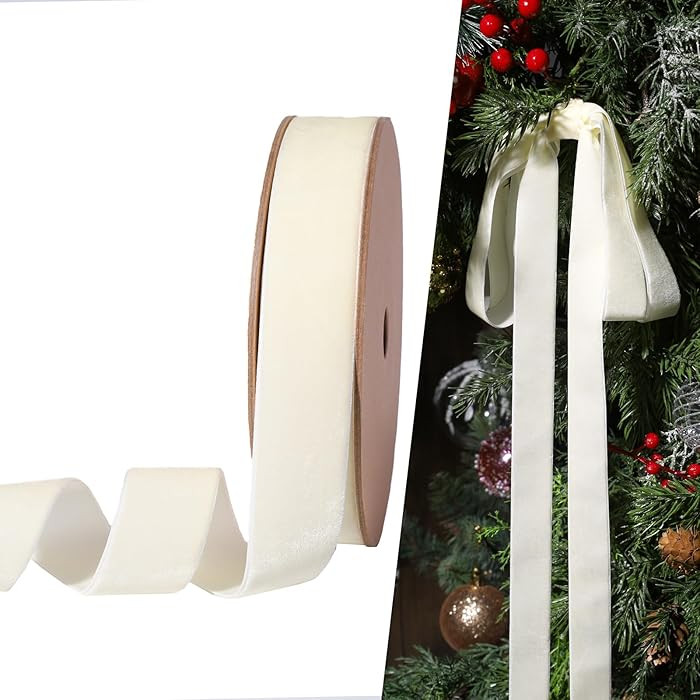 LaRibbons Ivory Velvet Ribbon 1 Inch x 25 Yards Thin Velvet Ribbon for Christmas Tree, Gift Wrapp... | Amazon (US)