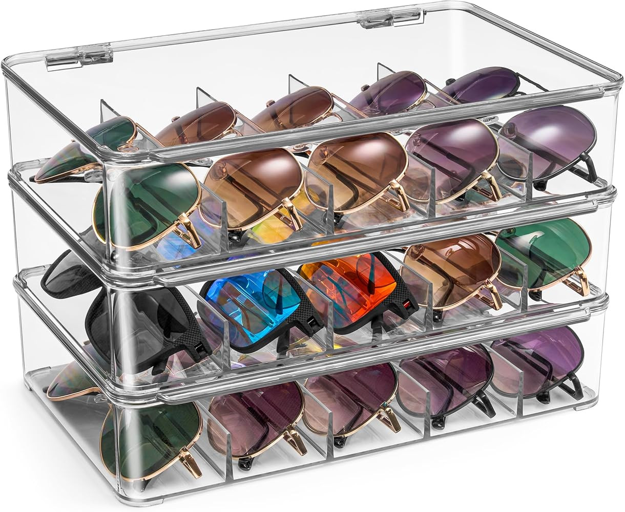 Sorbus Sunglasses Organizer - Plastic Stackable Eyeglass Case Storage Organizer for Multiple Glas... | Amazon (US)