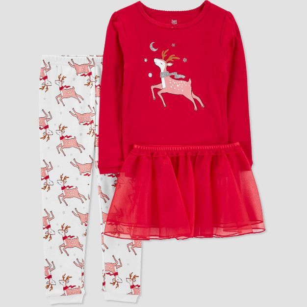 Carter's Just One You® Toddler Girls' 3pc Reindeer Tutu Pajama Set - Red | Target