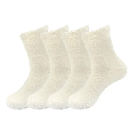 BambooMN Women's Super Soft and Cozy Feather Light Fuzzy Socks - Cream White - 4 Pairs | Walmart (US)