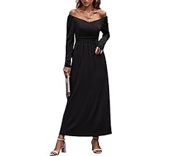 Ouges Vestido largo de manga larga, con cuello en V, cintura drapeada, para mujer | Amazon (US)