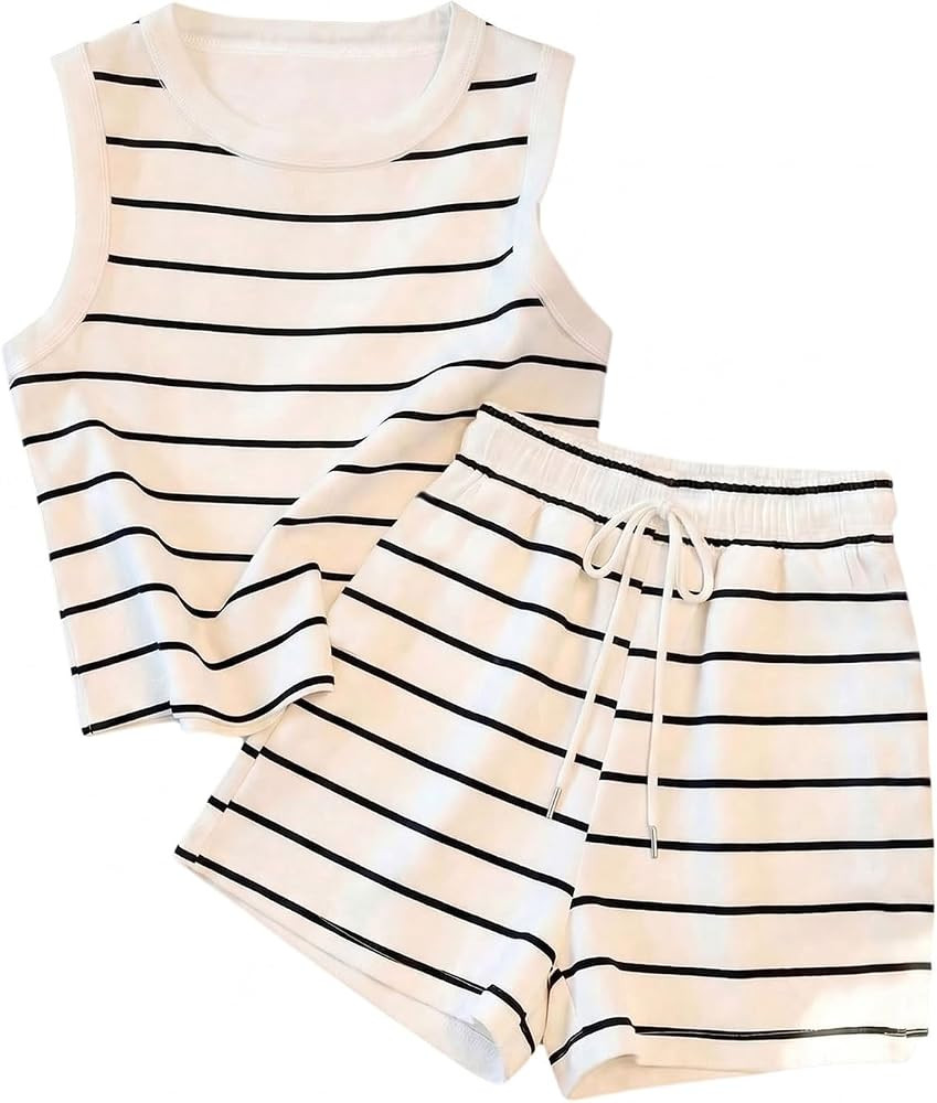 SOLY HUX Women's Summer 2 Piece Set Striped Tank Top and Shorts Lounge Vacation Outfits Matching ... | Amazon (US)